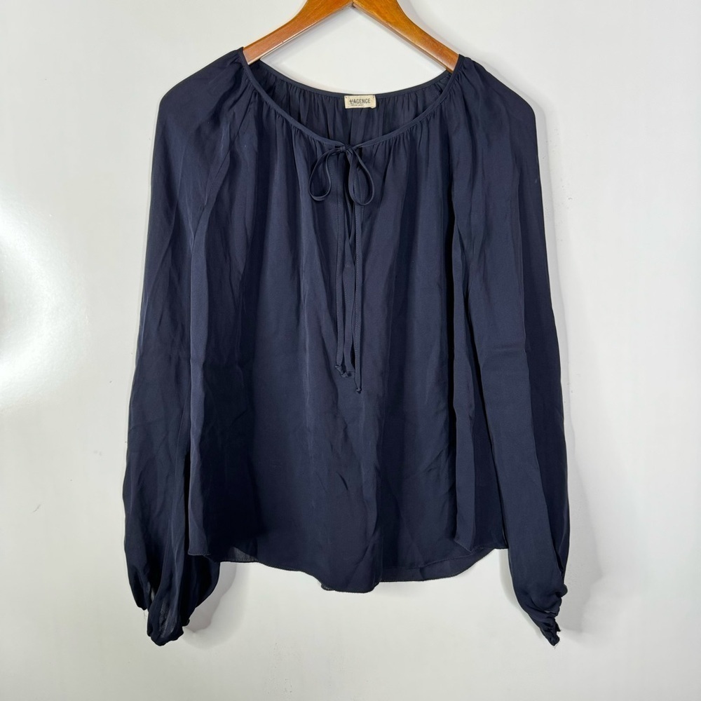L’Agence Silk Navy Long Sleeve Blouse Size 2